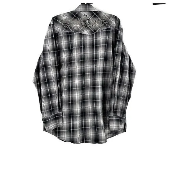 Roper Western‎ Shirt Pearl Snap Mens Embroidered Horseshoe Long Sleeve XL Cowboy - Picture 2 of 10